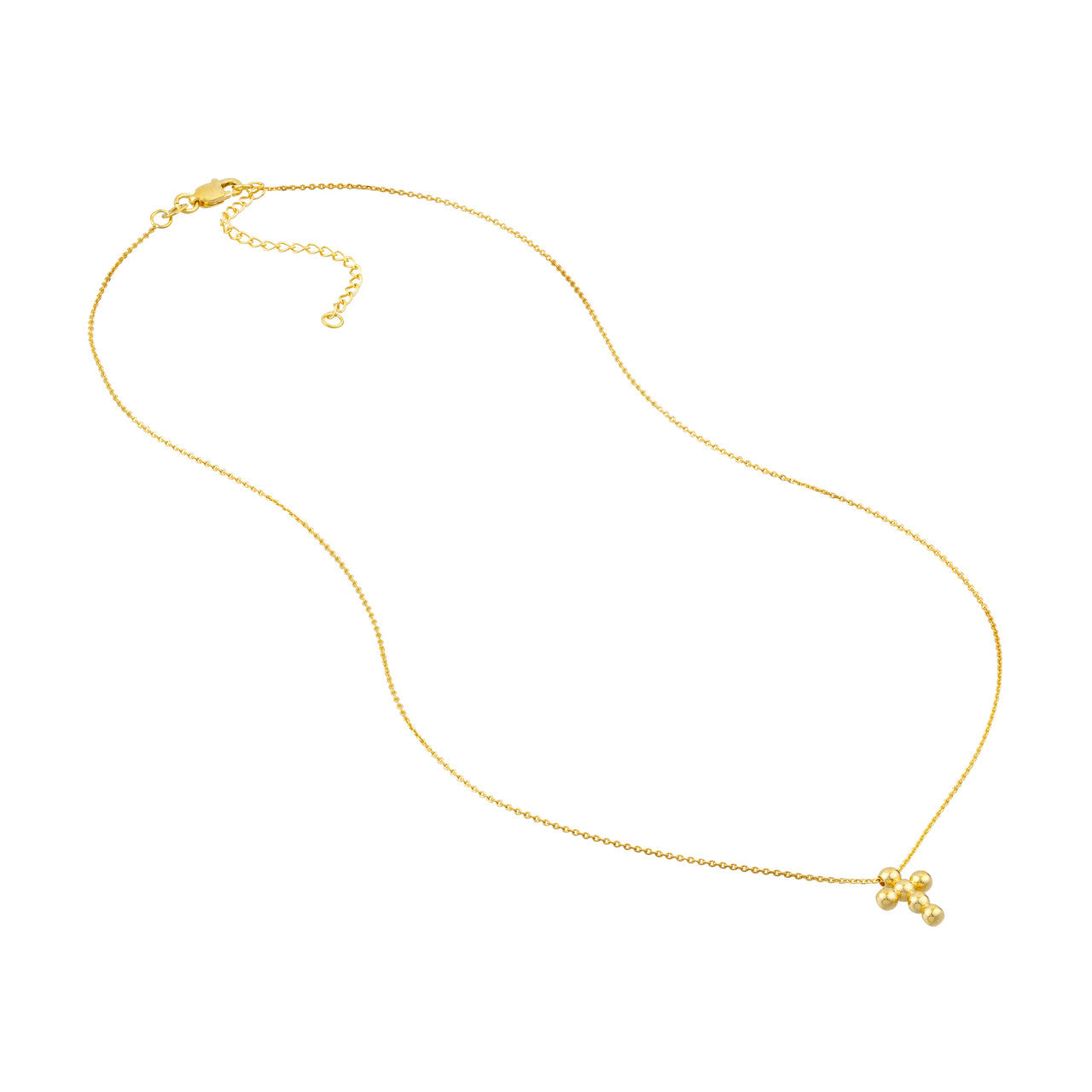 14K Yellow Gold Beaded Mini Cross Pendant Necklace