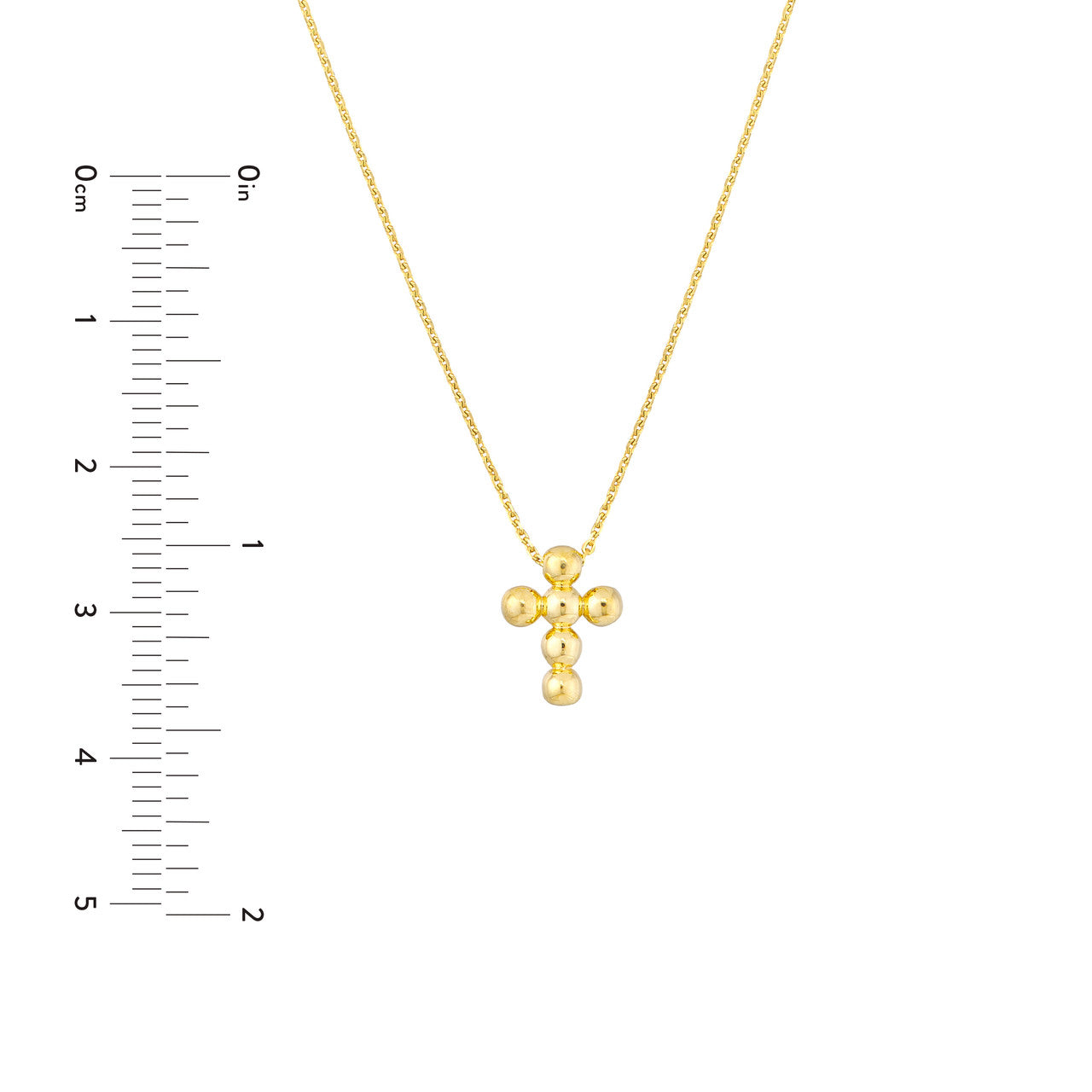 14K Yellow Gold Beaded Mini Cross Pendant Necklace