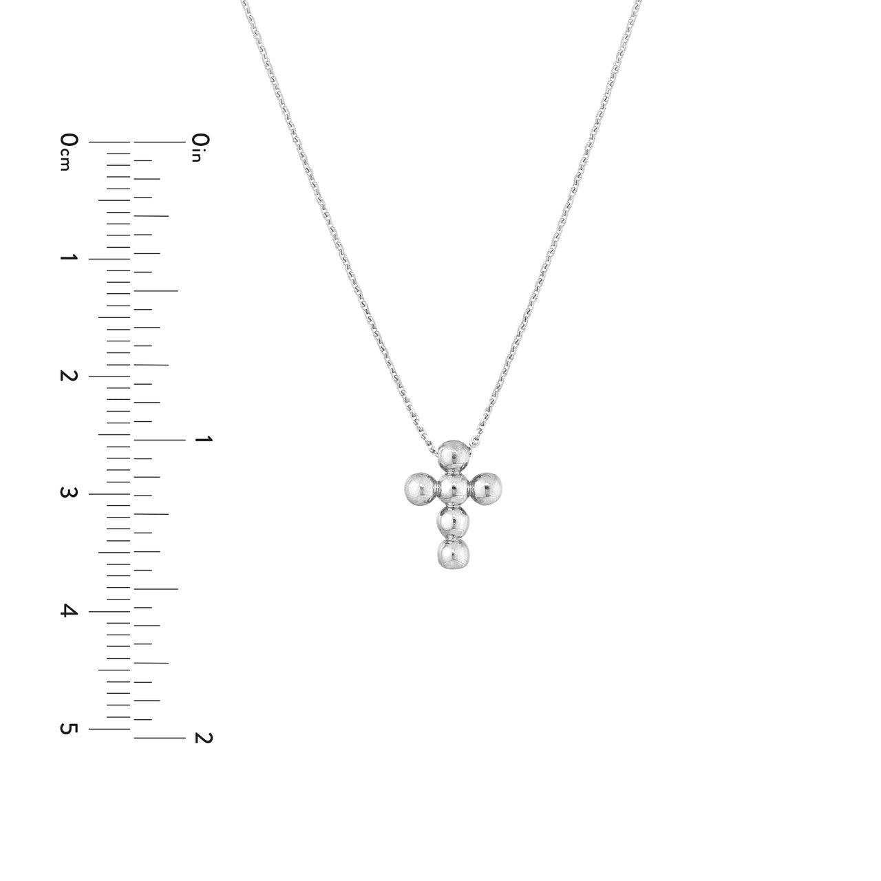 14K White Gold Beaded Mini Cross Pendant Necklace