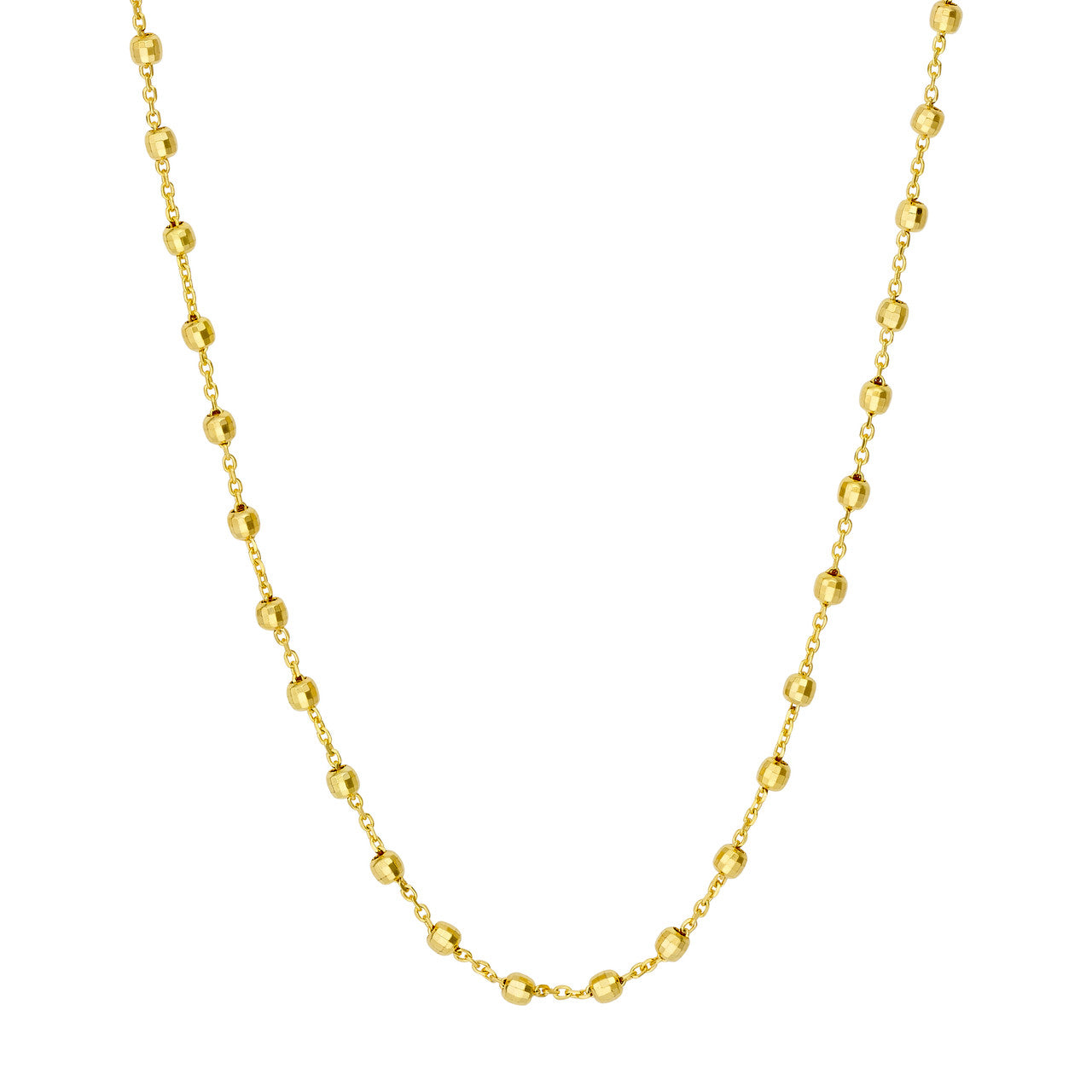 14K Yellow Gold 2.5mm Disco Bead Station Cable Chain Necklace