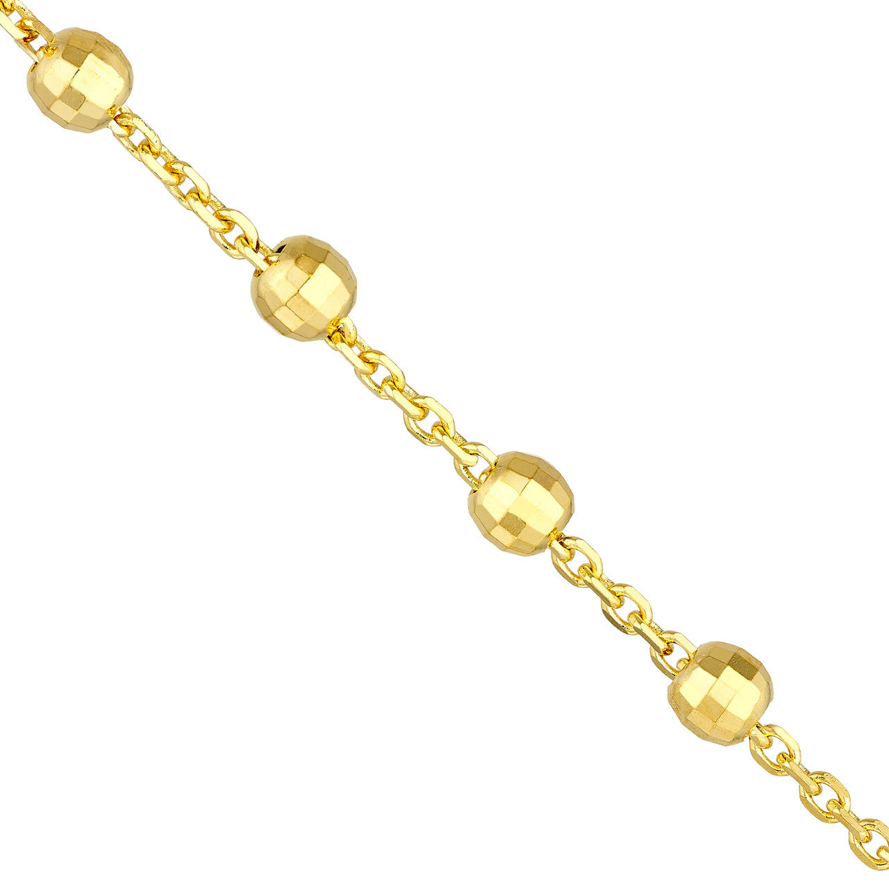 14K Yellow Gold 2.5mm Disco Bead Station Cable Chain Necklace