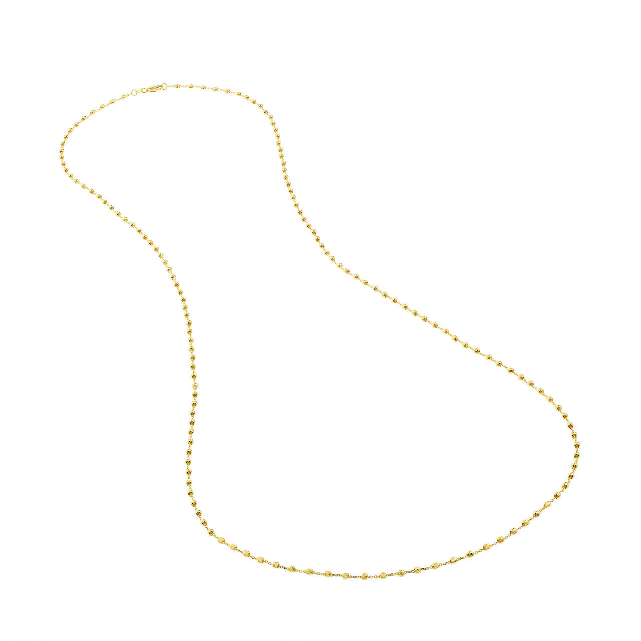 14K Yellow Gold 2.5mm Disco Bead Station Cable Chain Necklace