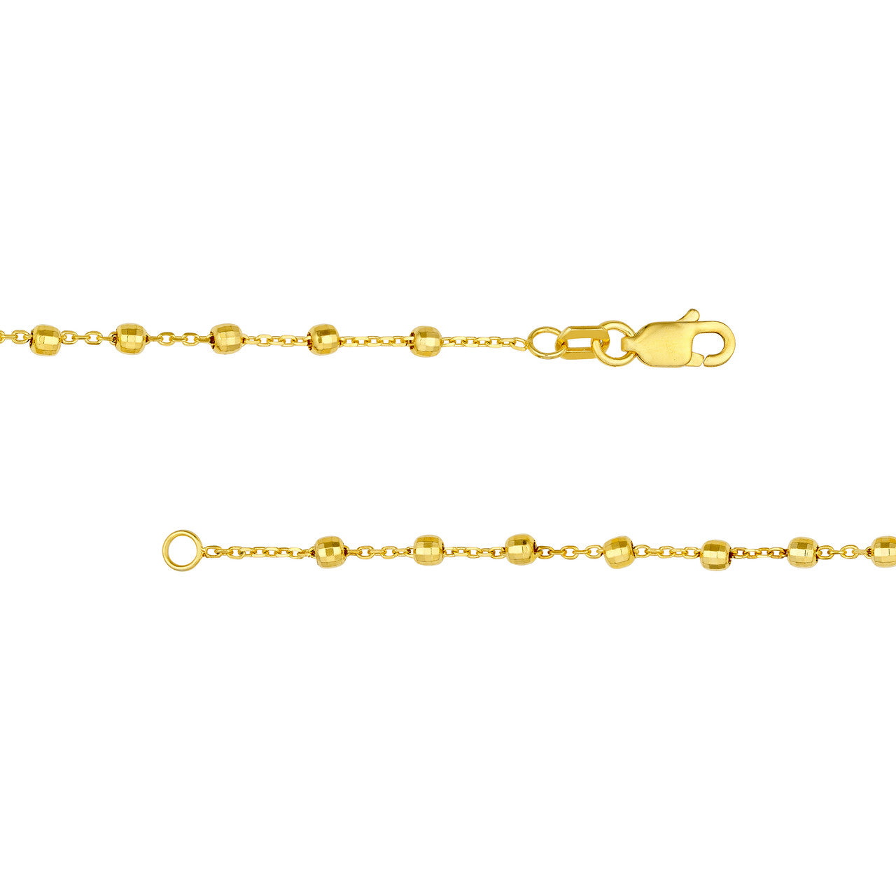 14K Yellow Gold 2.5mm Disco Bead Station Cable Chain Necklace