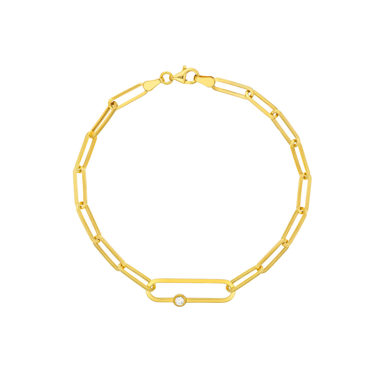 Diamond Bezel Accent 14K Yellow Gold Paperclip Chain Bracelet