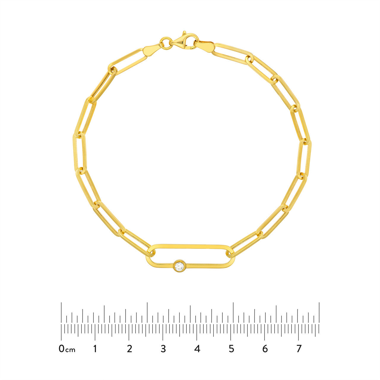 Diamond Bezel Accent 14K Yellow Gold Paperclip Chain Bracelet