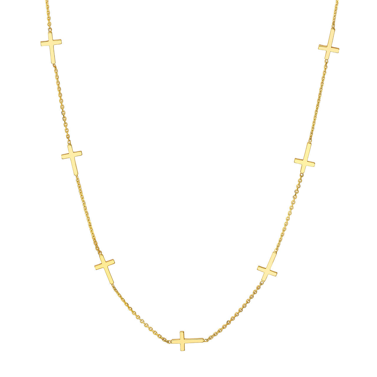 14K Yellow Gold Mini Cross Station Necklace