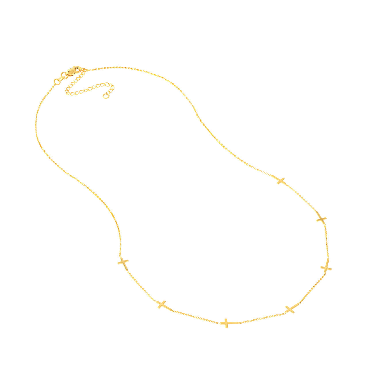 14K Yellow Gold Mini Cross Station Necklace