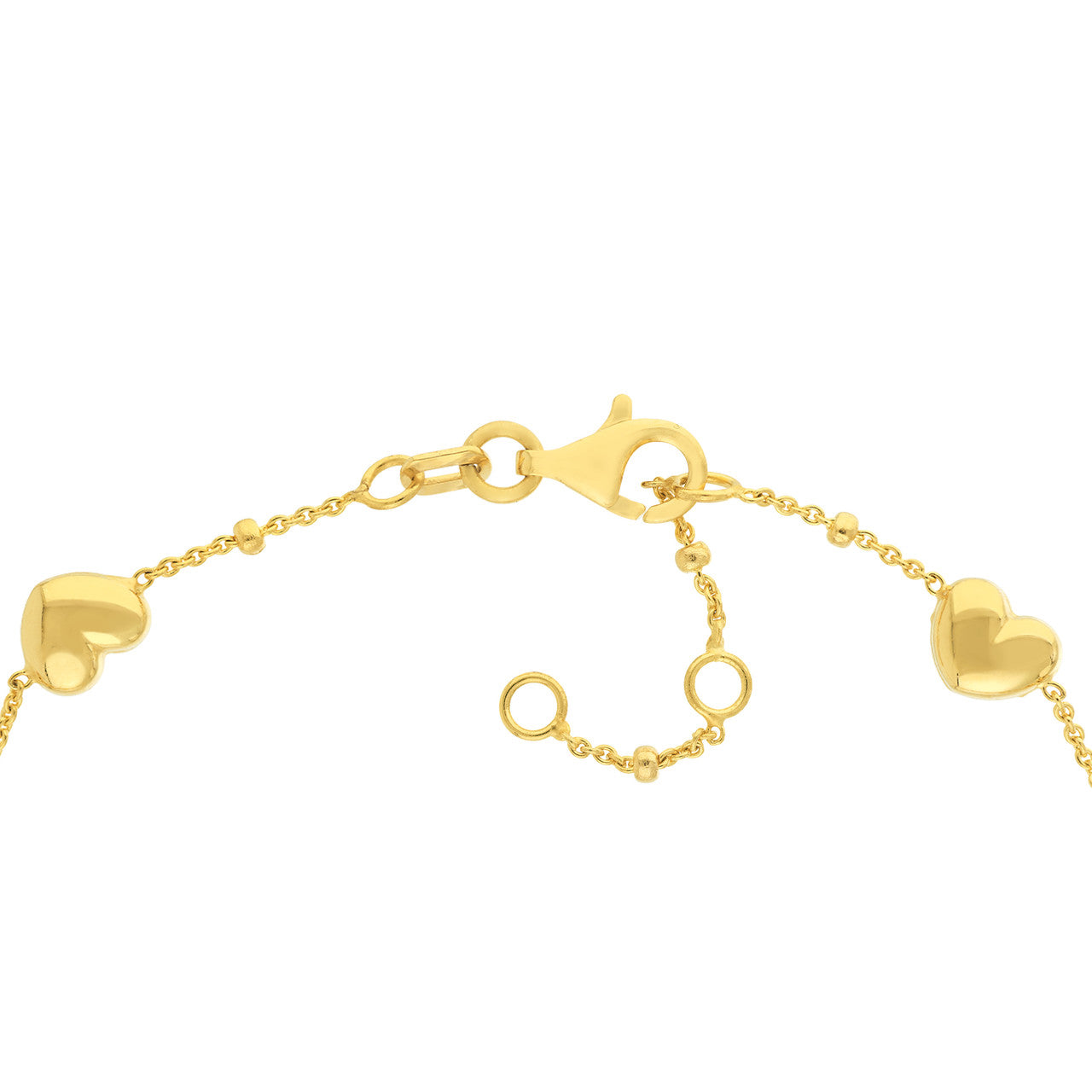 14K Yellow Gold Mini Puffed Heart Station Saturn Chain Bracelet