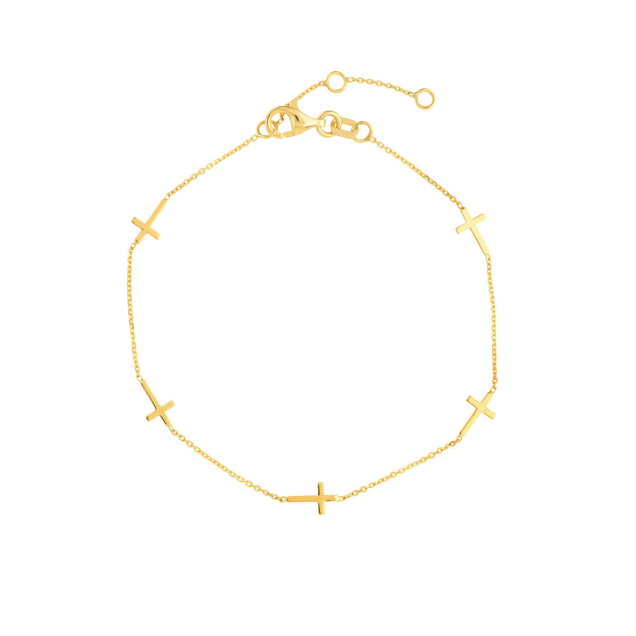 14K Yellow Gold Mini Cross Station Bracelet