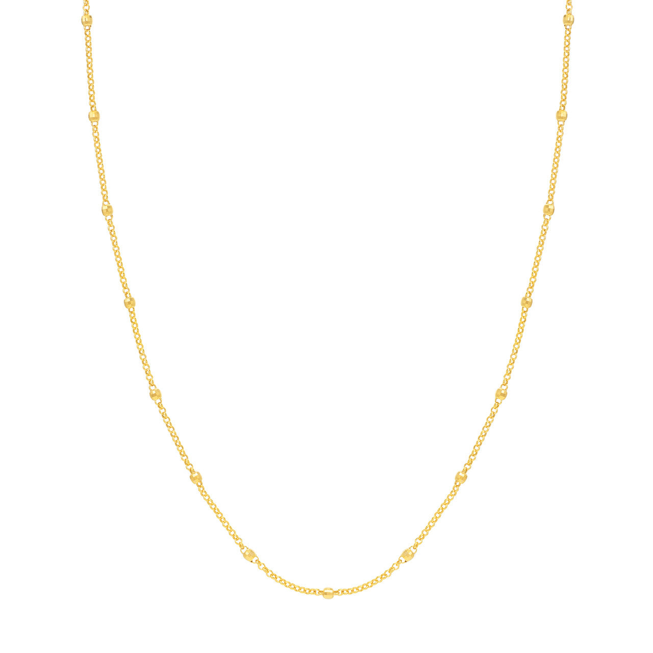 14K Yellow Gold 3mm Disco Bead Rolo Chain Necklace