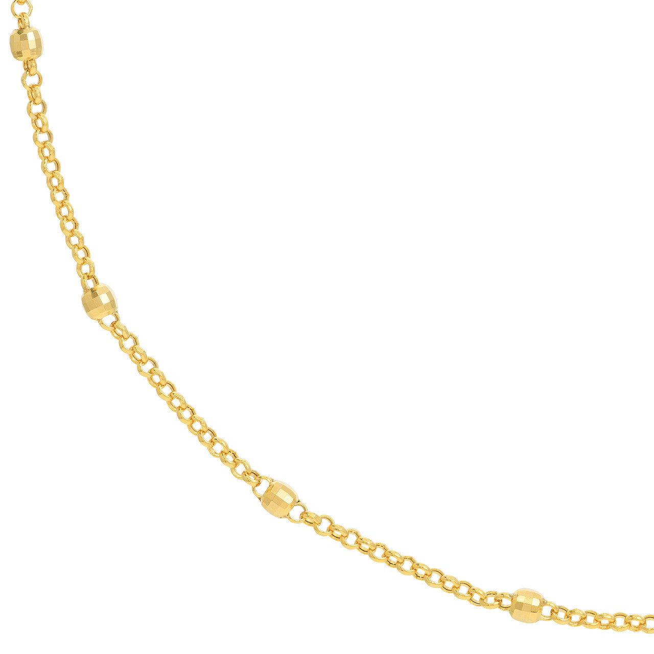 14K Yellow Gold 3mm Disco Bead Rolo Chain Necklace