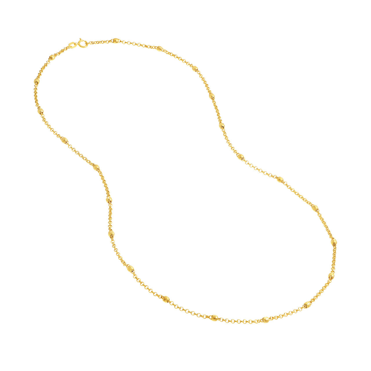 14K Yellow Gold 3mm Disco Bead Rolo Chain Necklace