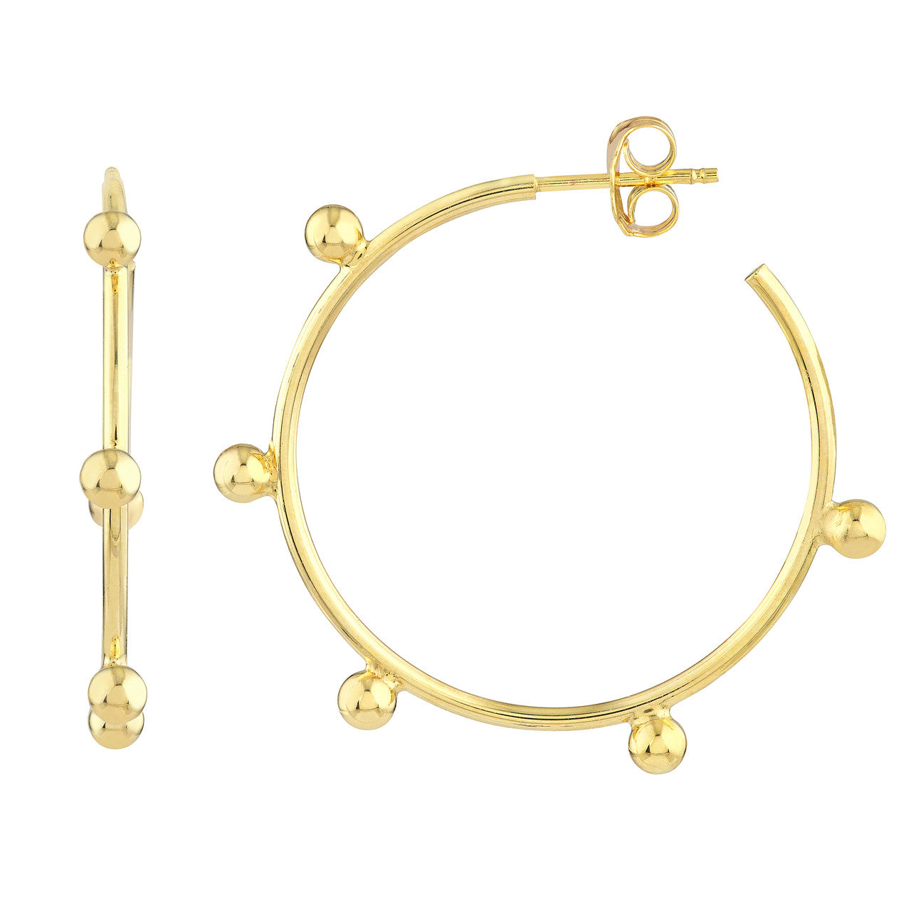 14K Yellow Gold Round Beaded Wire Hoop Earrings