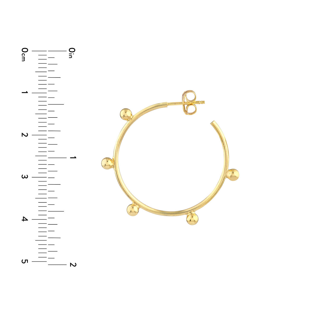 14K Yellow Gold Round Beaded Wire Hoop Earrings