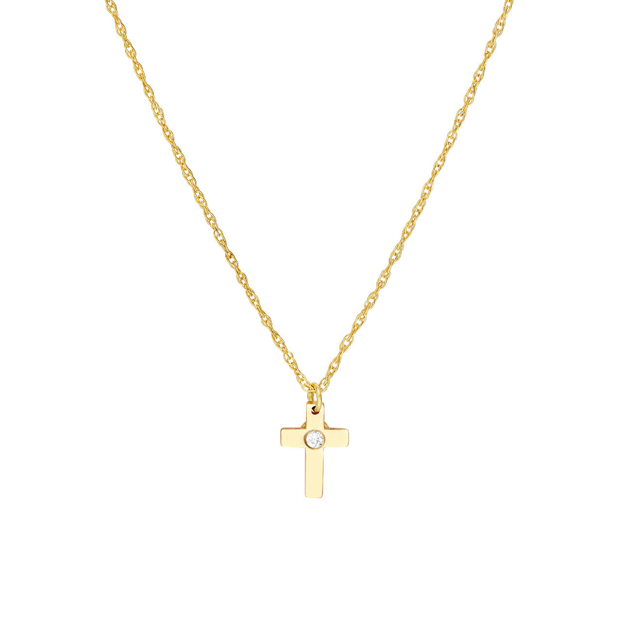 .10ctw Diamond Small Cross 14K Yellow Gold Pendant Necklace