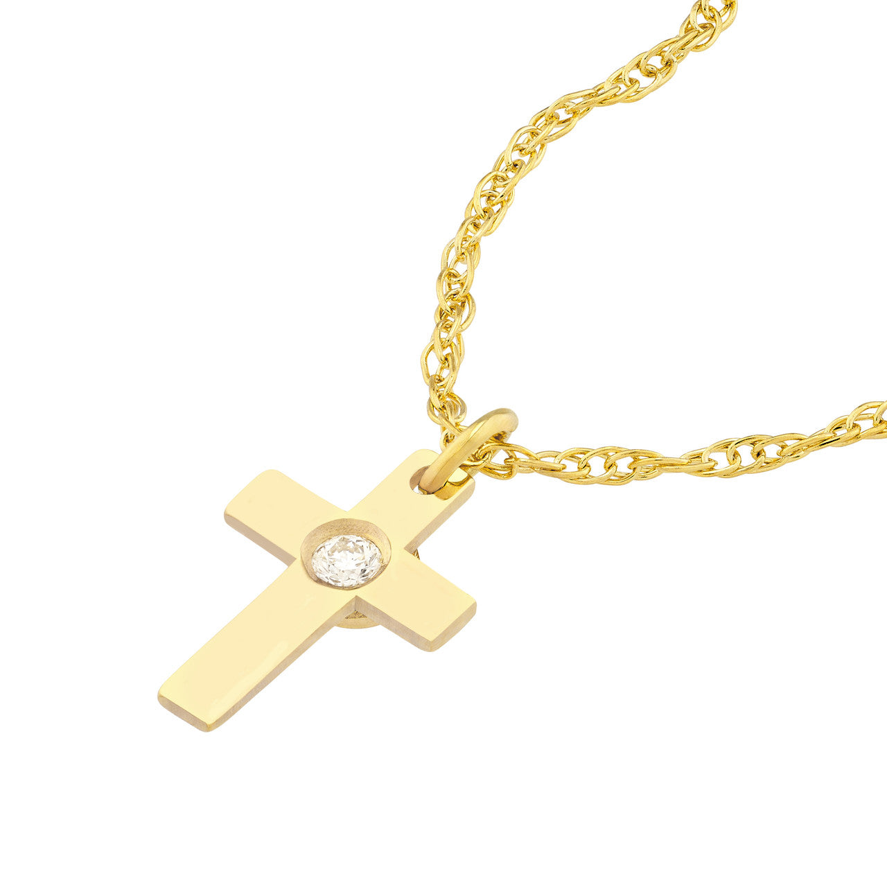 .10ctw Diamond Small Cross 14K Yellow Gold Pendant Necklace