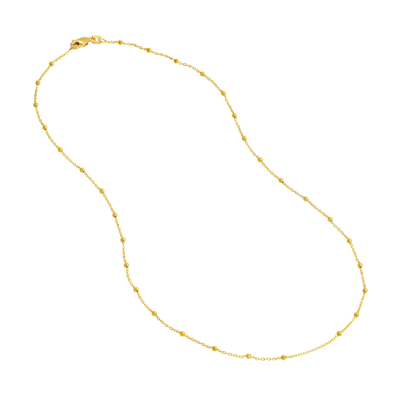 14K Yellow Gold Faceted Bead Saturn Chain Necklace