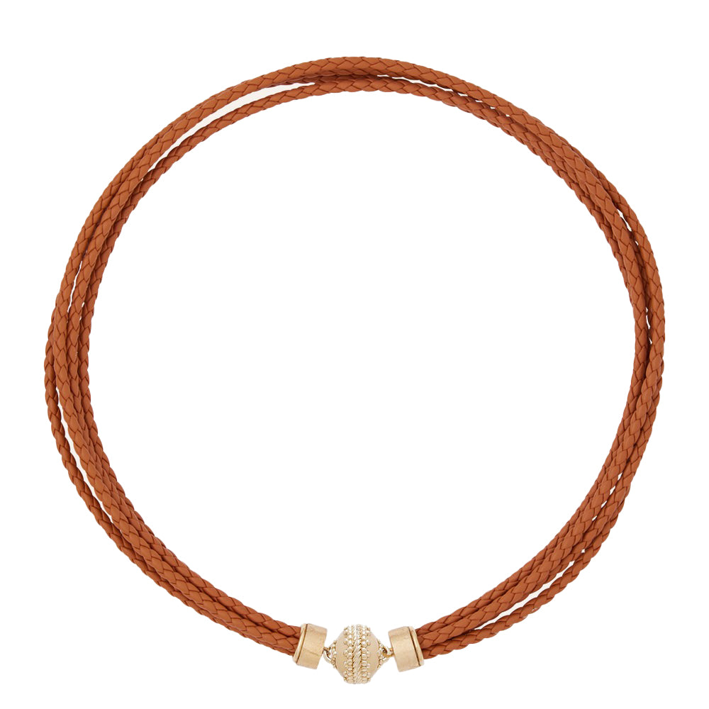 Clara Williams Wellington Brown Braided Leather Saddle Necklace