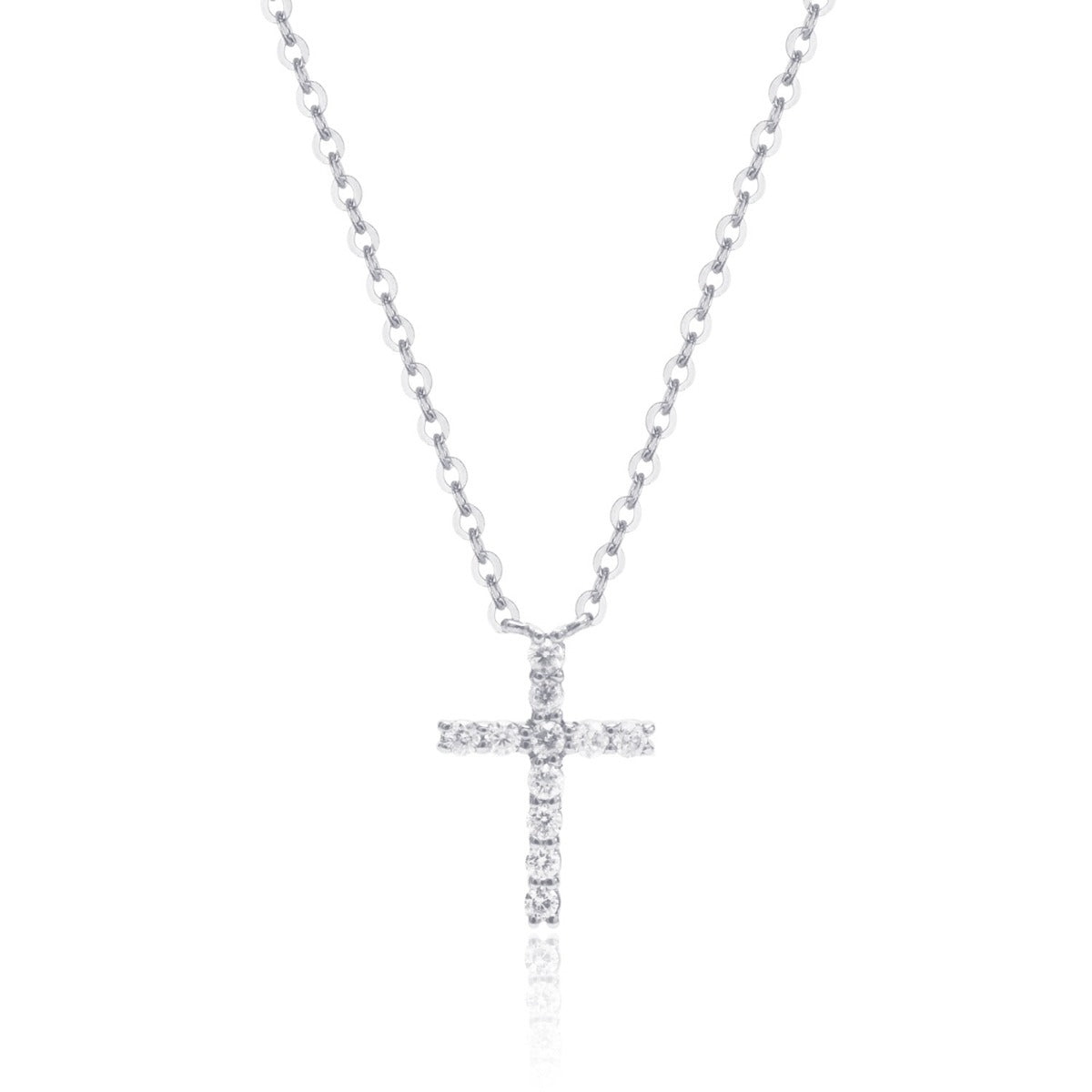 Diamond Small Cross 14K White Gold Necklace