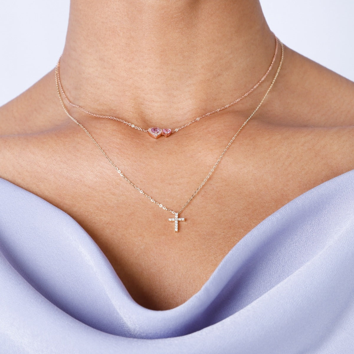 Diamond Small Cross 14K Gold Necklace