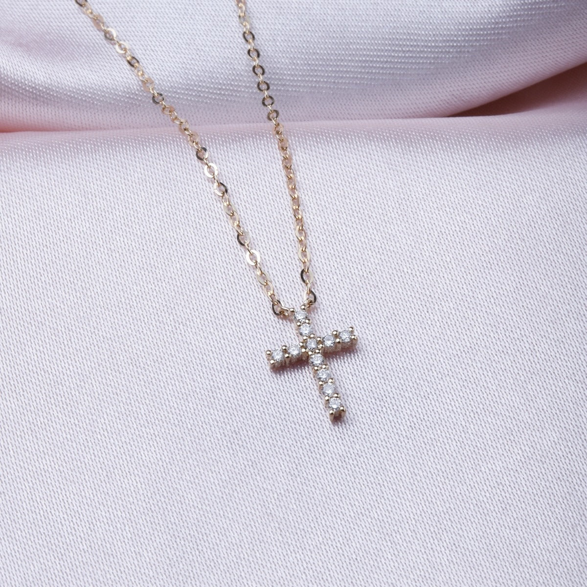 Diamond Small Cross 14K Gold Necklace