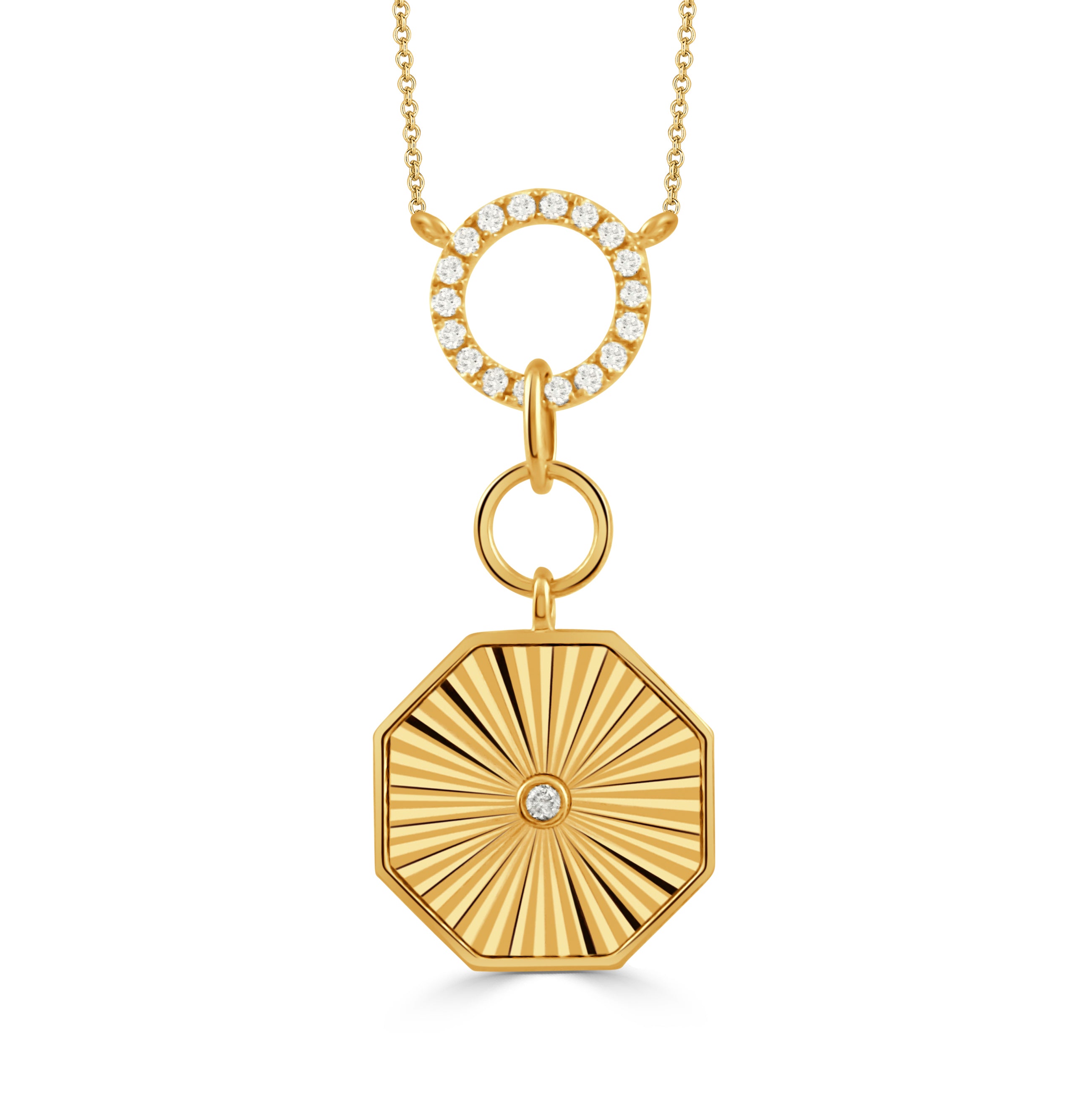 Diamond Circle 18K Yellow Gold Octagon Pendant Necklace