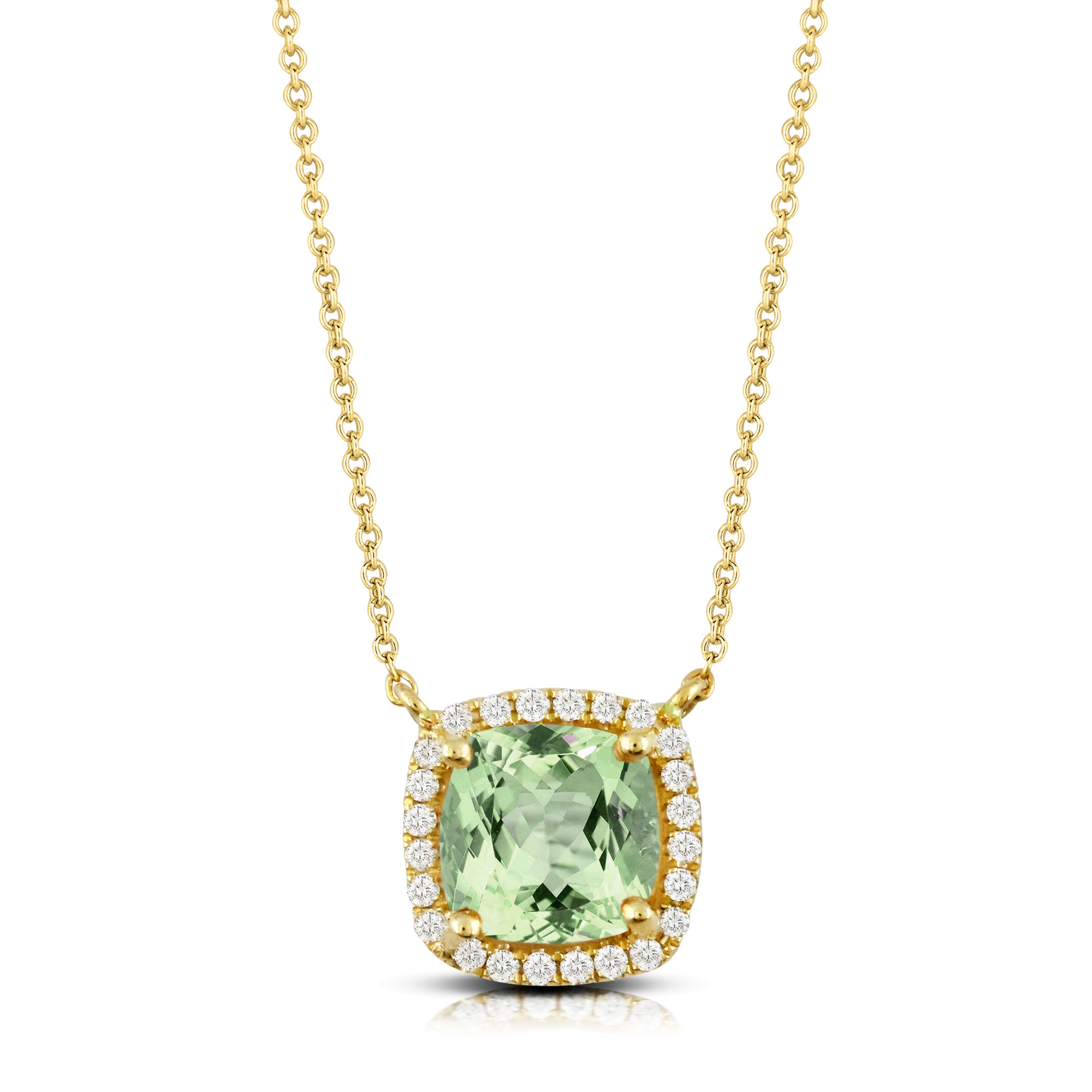 Cushion Green Amethyst & Diamond 18K Yellow Gold Necklace