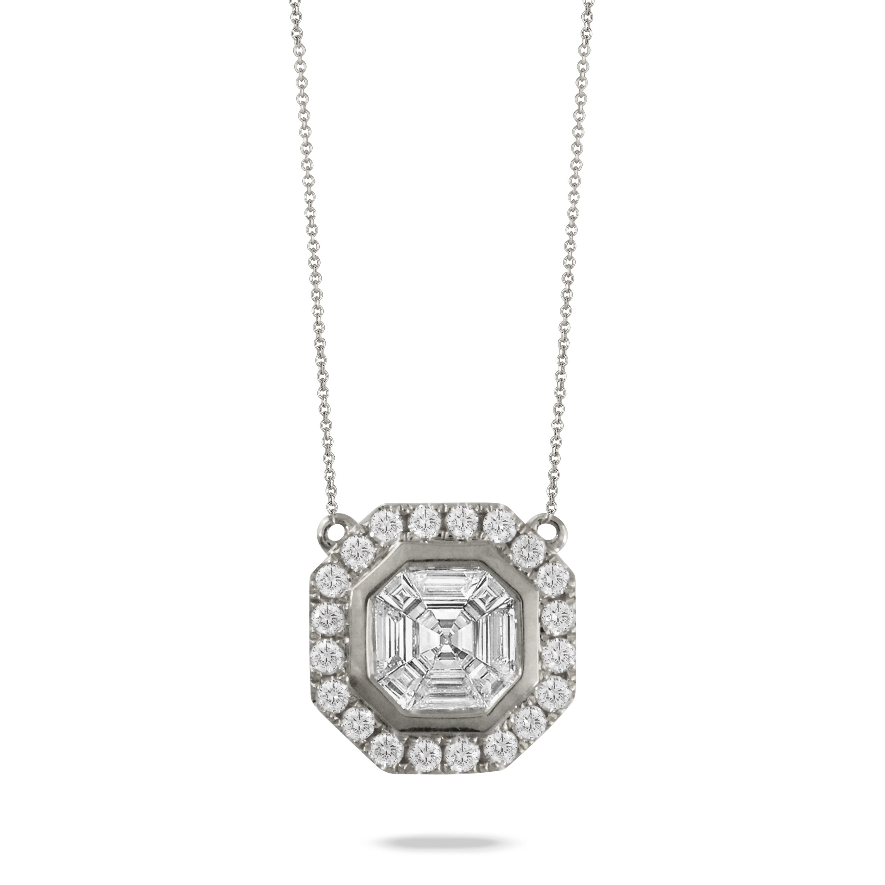 .50ct Diamond Emerald-Cut Illusion 18K White Gold Necklace