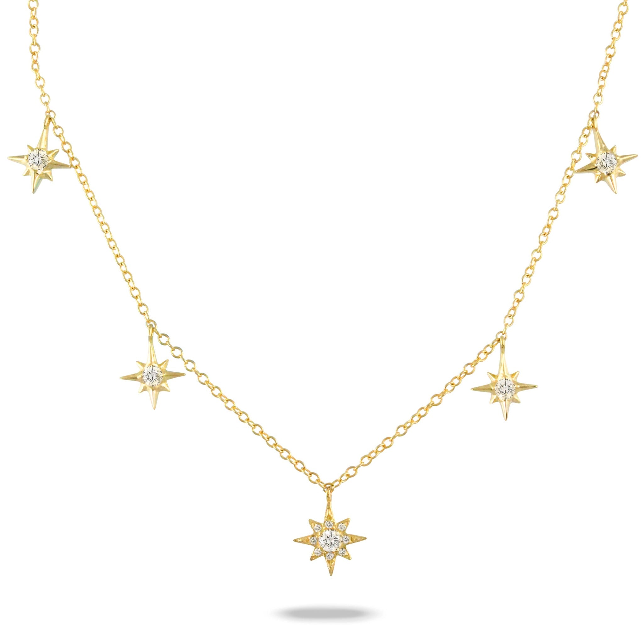 Diamond Starburst Drop Station 14K Yellow Gold Necklace