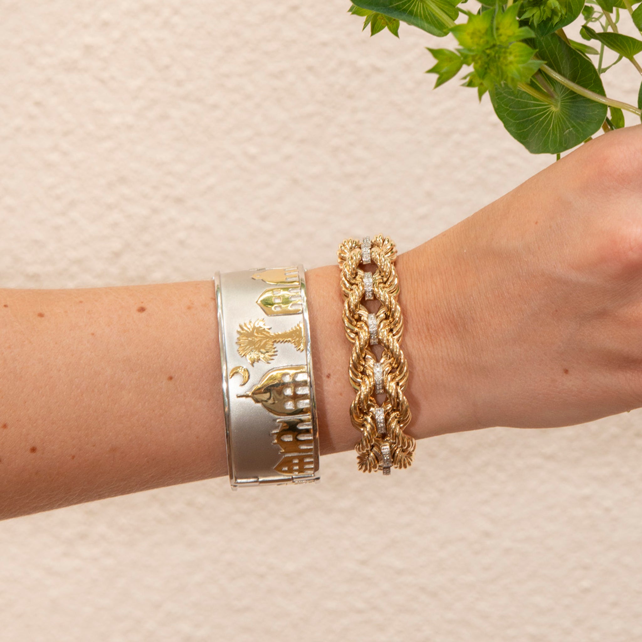 Wide Charleston Skyline Cuff Bangle, The Club Bracelet with Diamonds