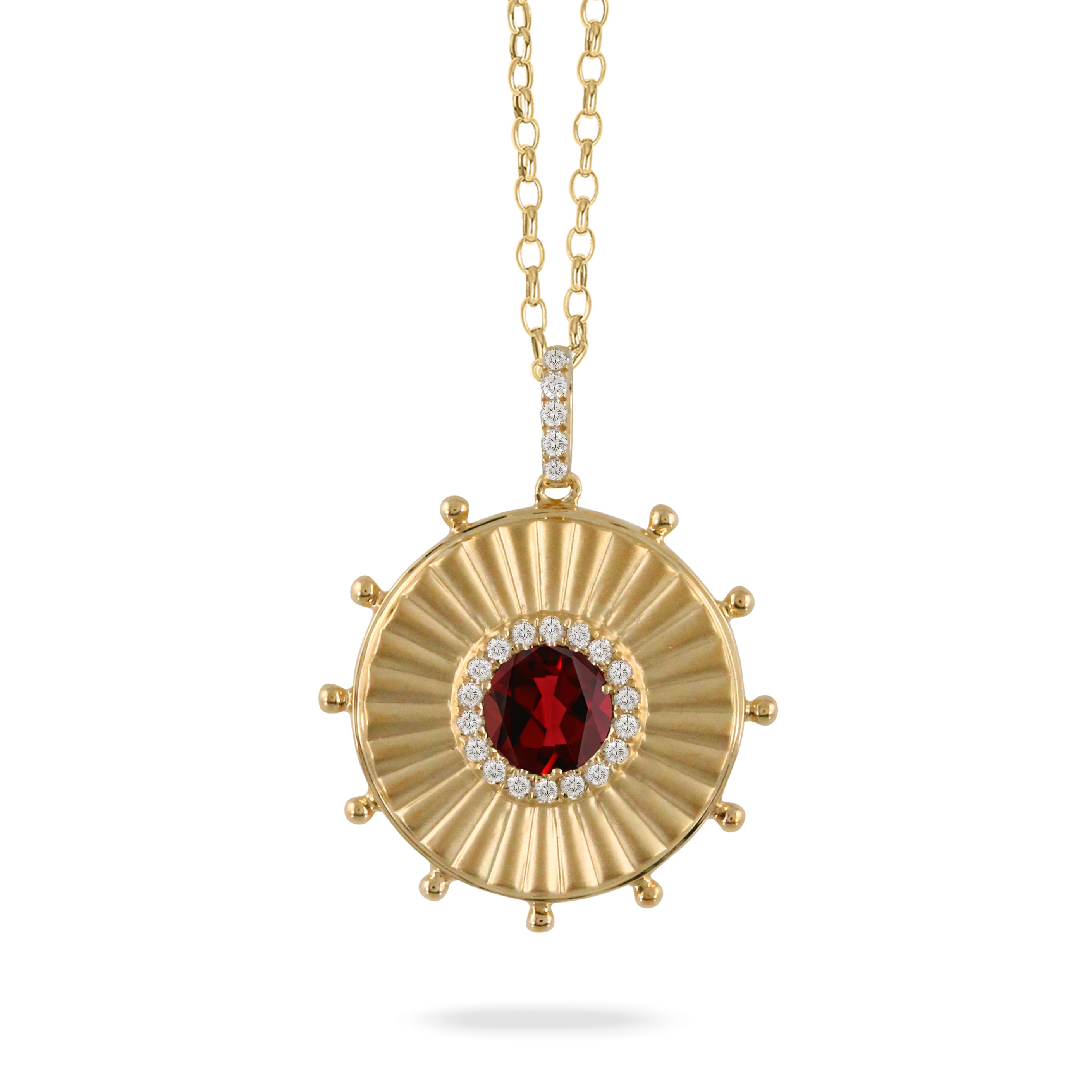 Garnet & Diamond 18K Yellow Gold Pendant Necklace