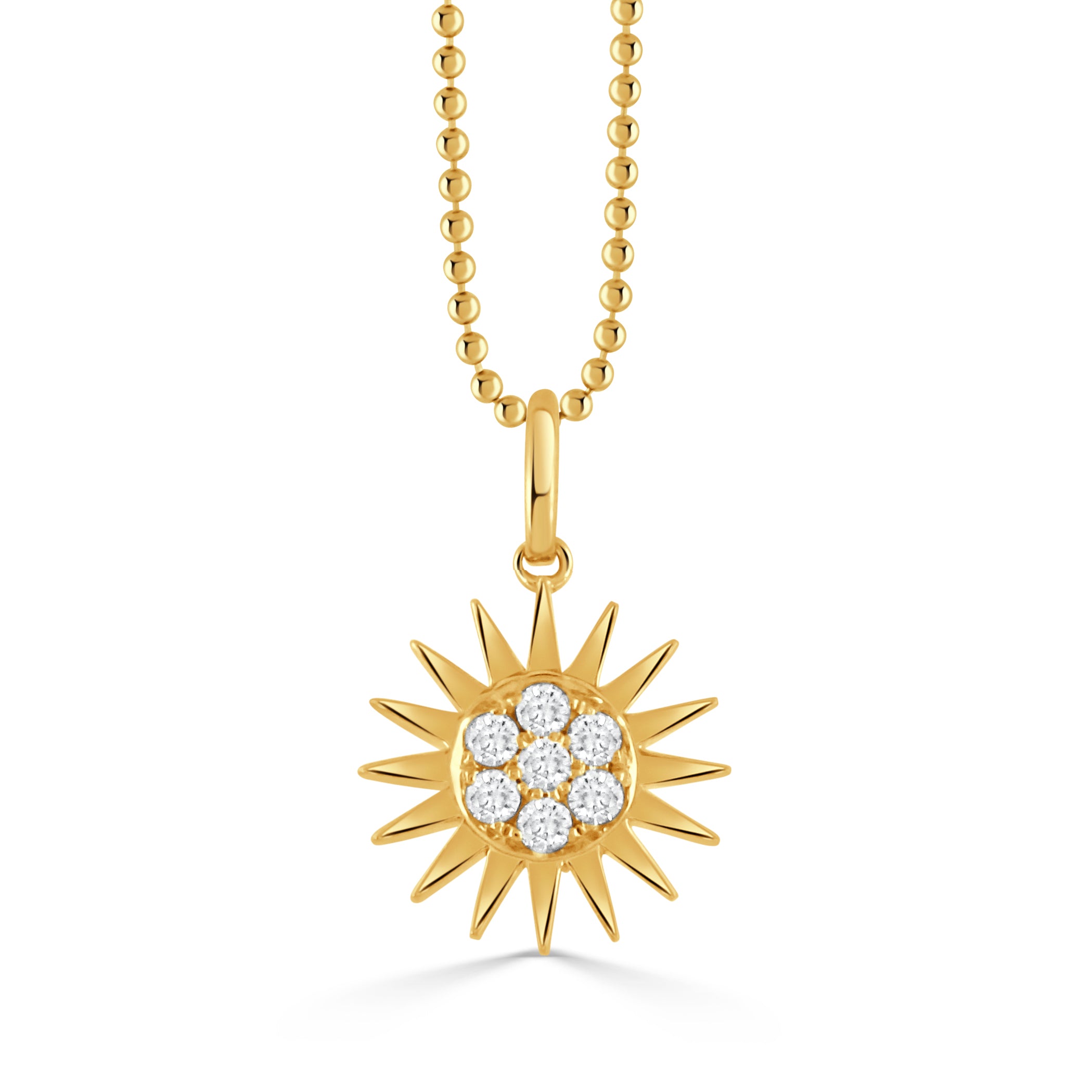 Diamond Sunburst 18K Yellow Gold Pendant Necklace