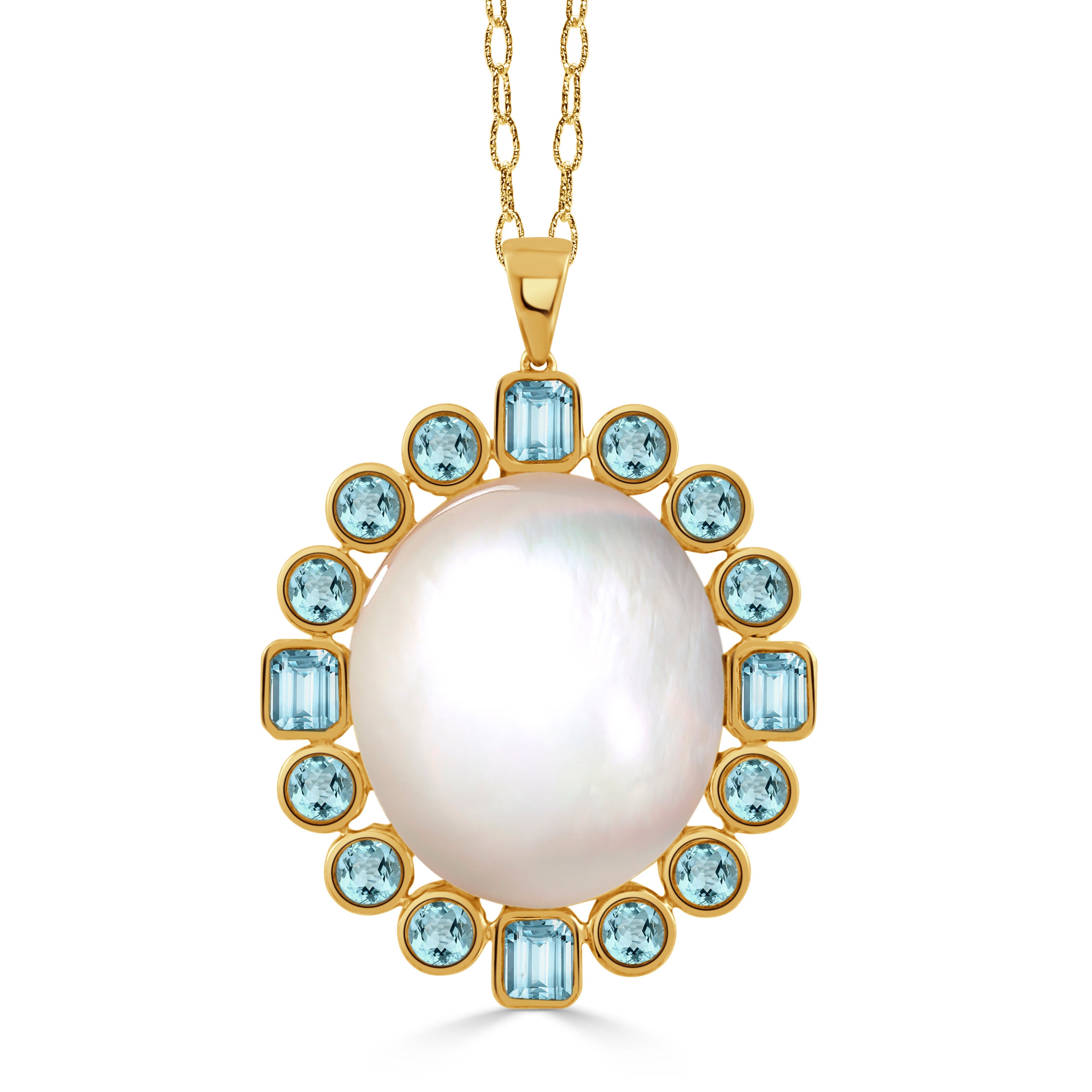 Mother of Pearl Doublet & Blue Topaz 18K Gold Pendant Necklace