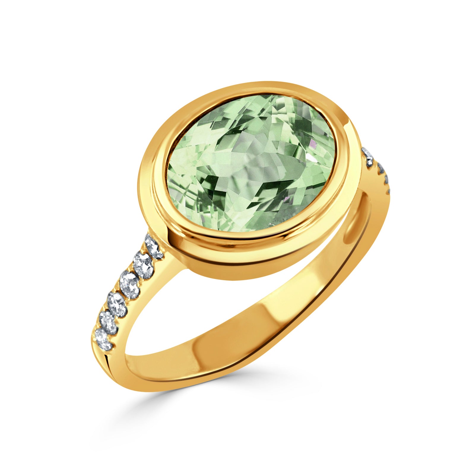 Oval Green Amethyst & Pavé Diamond 18K Yellow Gold Ring