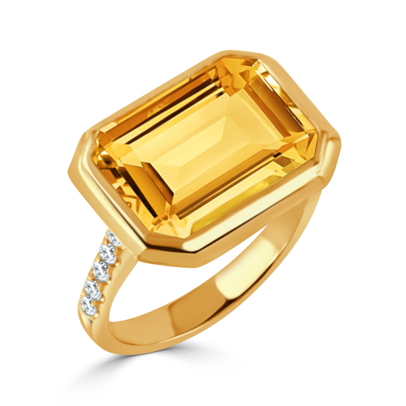 Emerald Cut Citrine & Pavé Diamond 18K Gold Ring