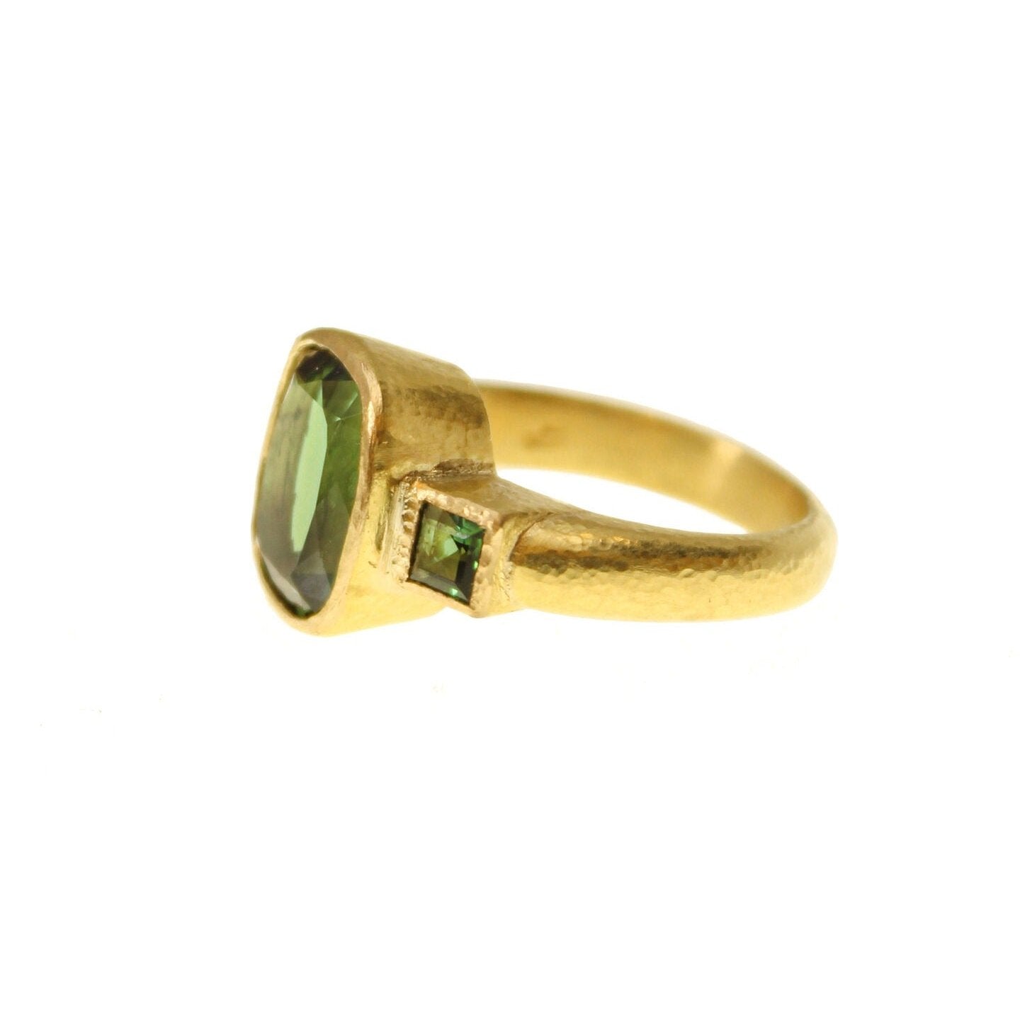 Elizabeth Locke Faceted Green Tourmaline Three-Stone Ring