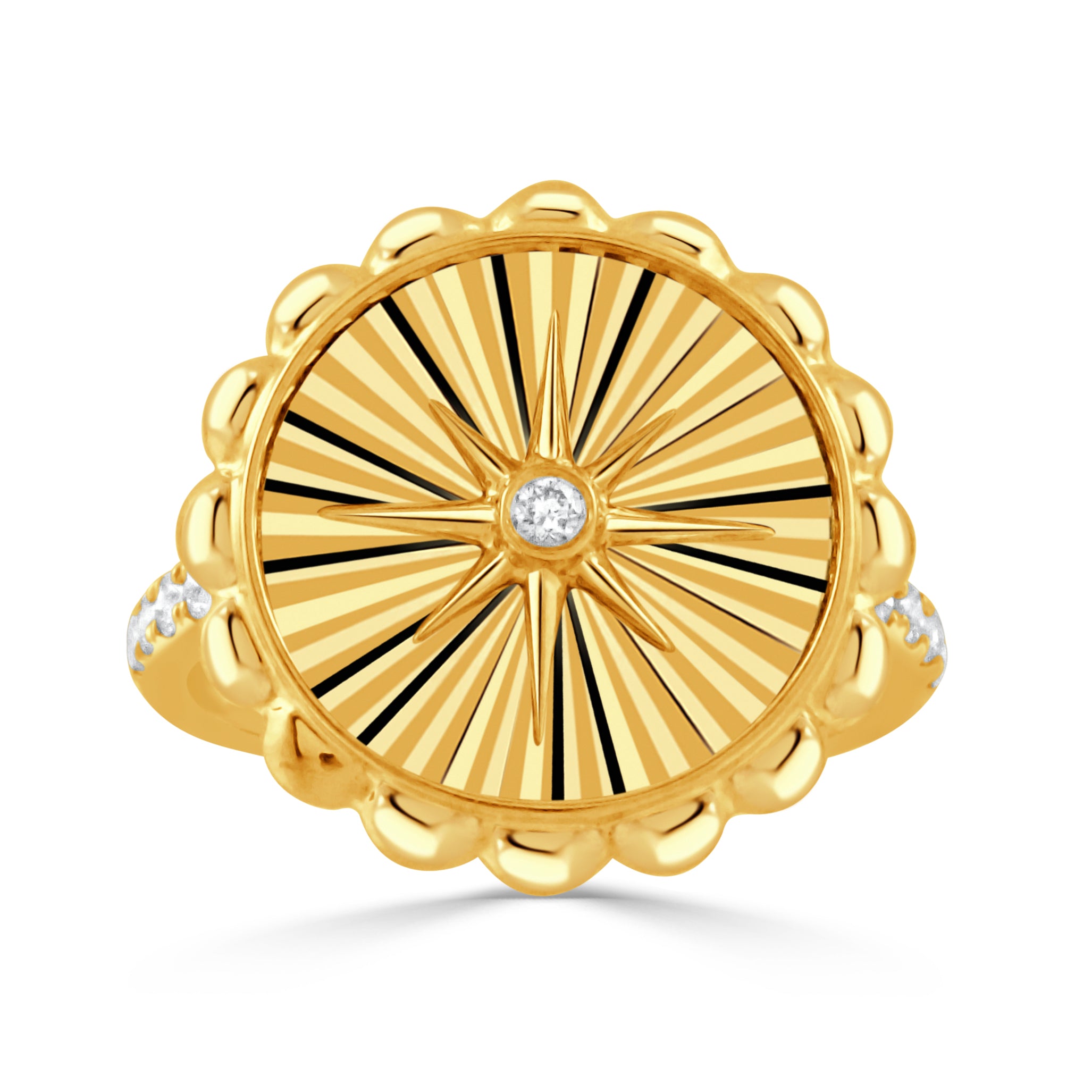 Diamond 18K Yellow Gold Starburst Fluted Disc Ring