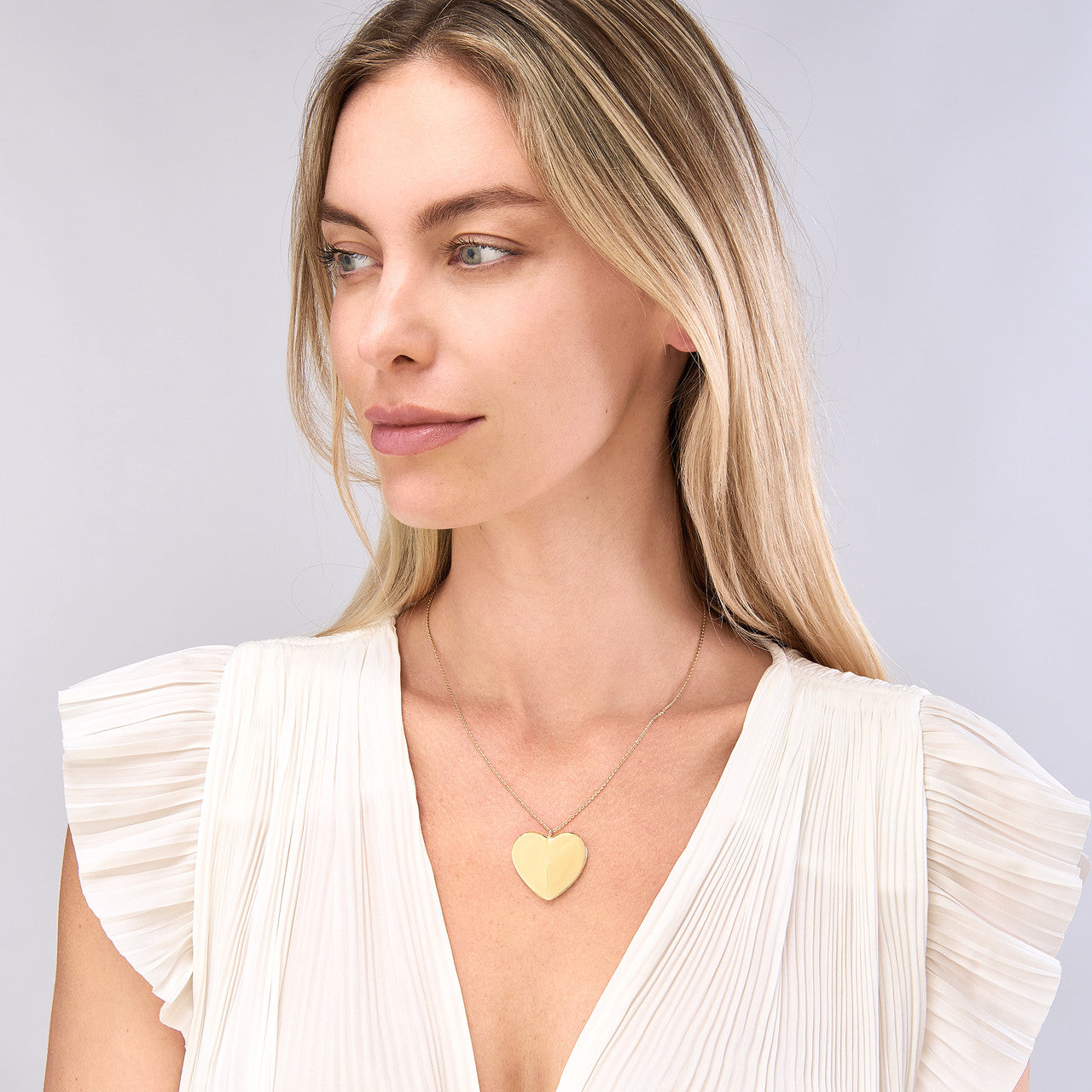 14K Yellow Gold Large Heart Pendant Necklace