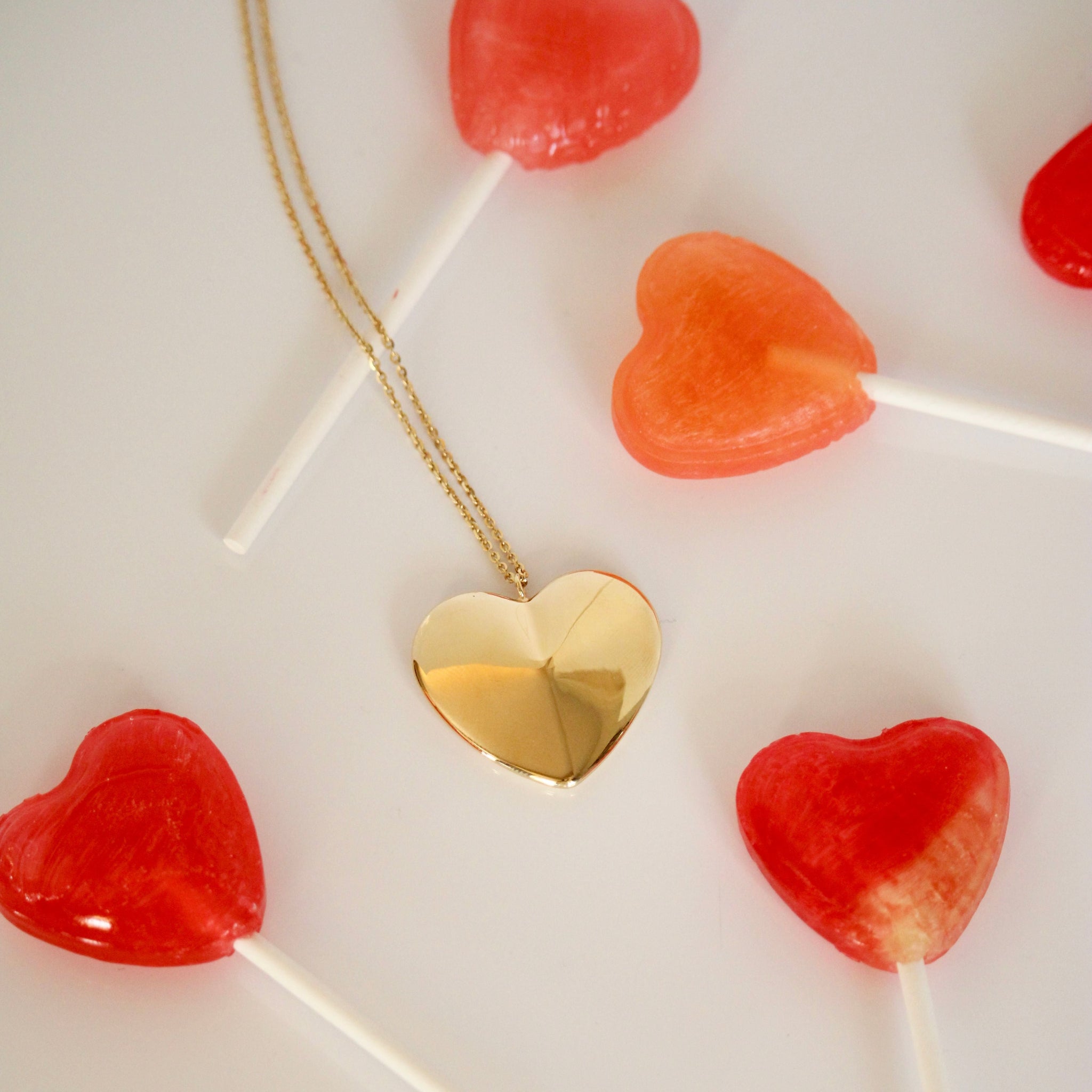 14K Yellow Gold Large Heart Pendant Necklace