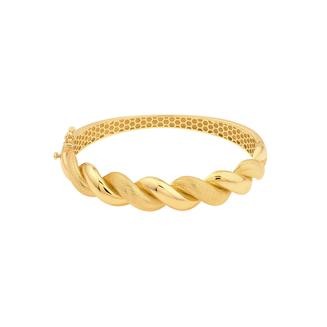 14K Yellow Gold Textured & Polished Twist Bangle