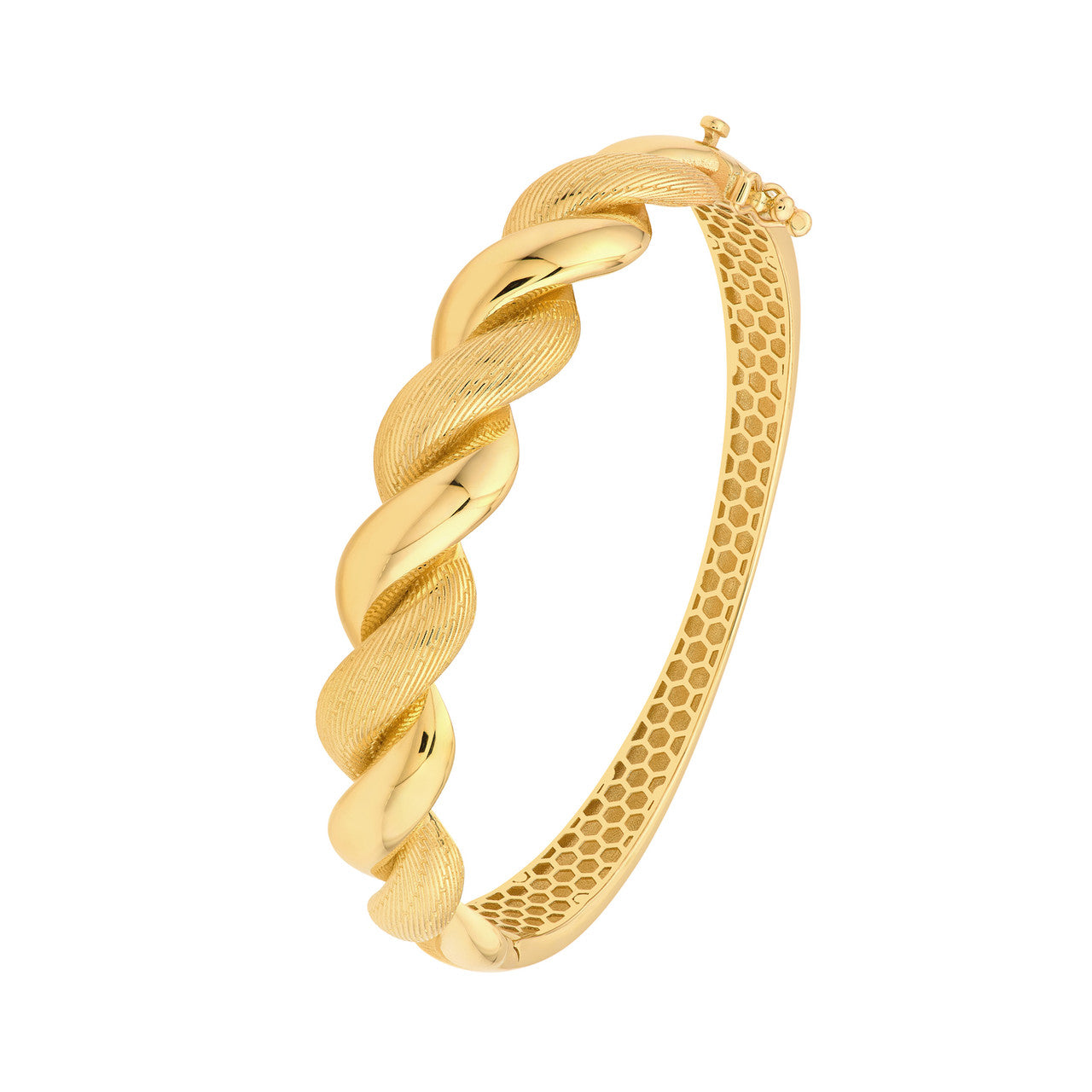 14K Yellow Gold Textured & Polished Twist Bangle