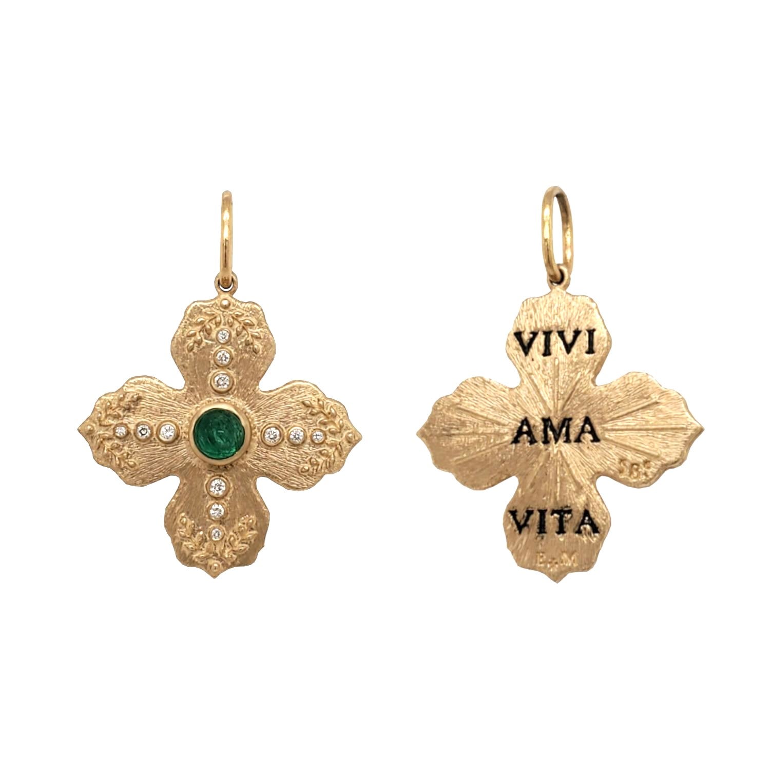 Erica Molinari 14K Gold Emerald & Diamond Floral Cross Charm