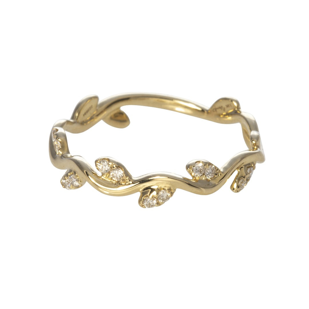 Diamond Leaf 14K Yellow Gold Stackable Band – Croghan's Jewel Box