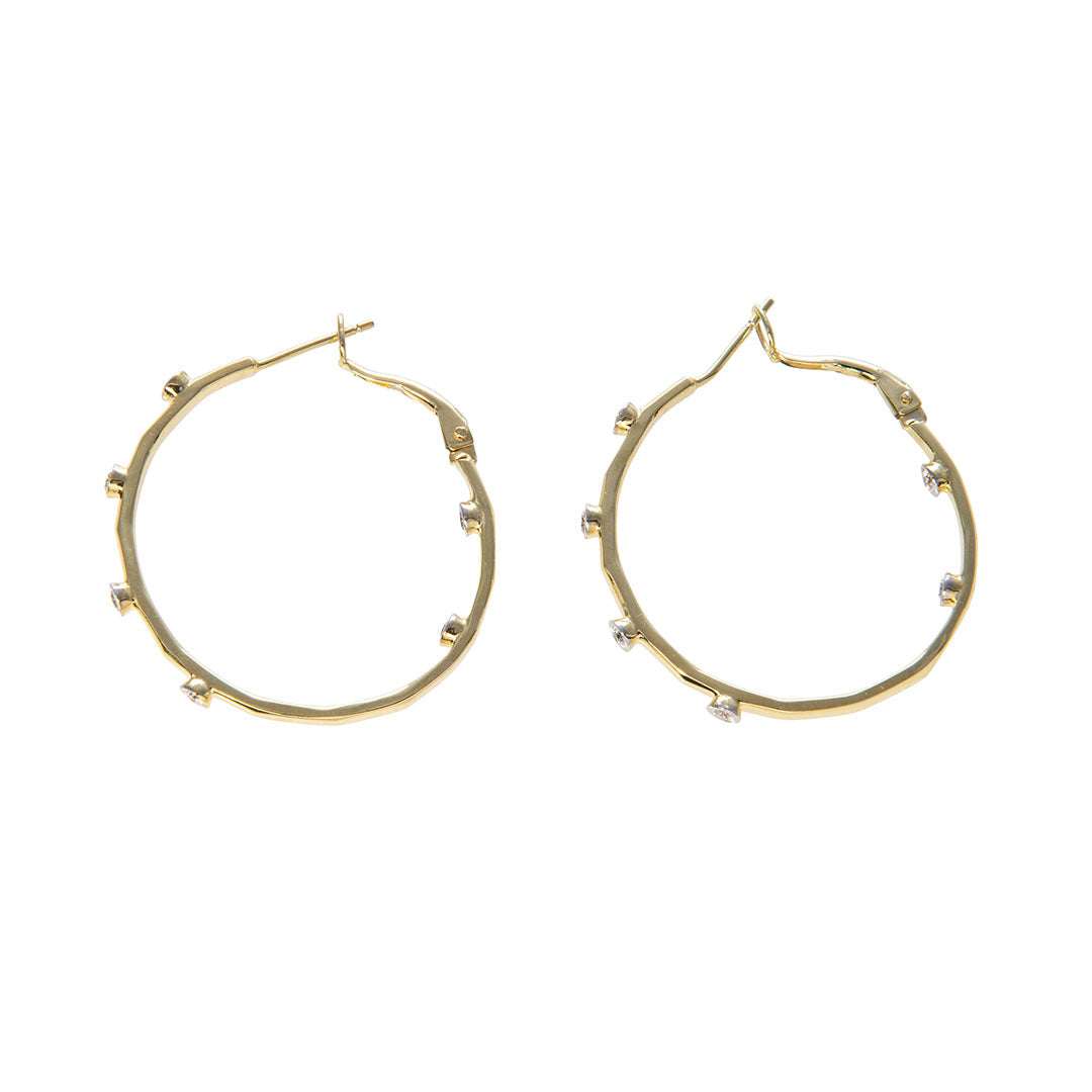 Diamond Bezel Two Tone 14K Gold Hoop Earrings