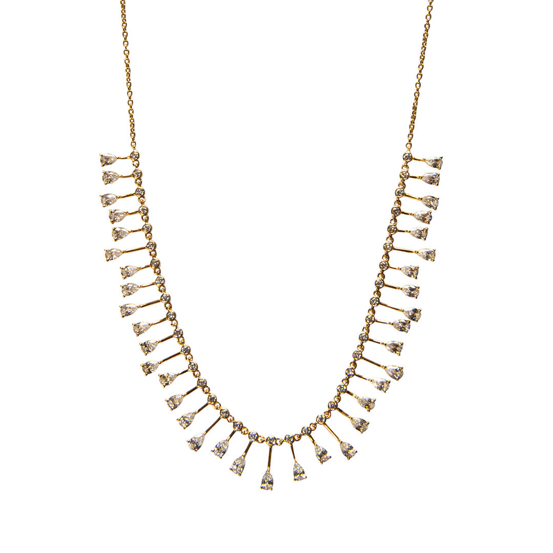 Diamond Teardrop Fringe 14K Yellow Gold Necklace