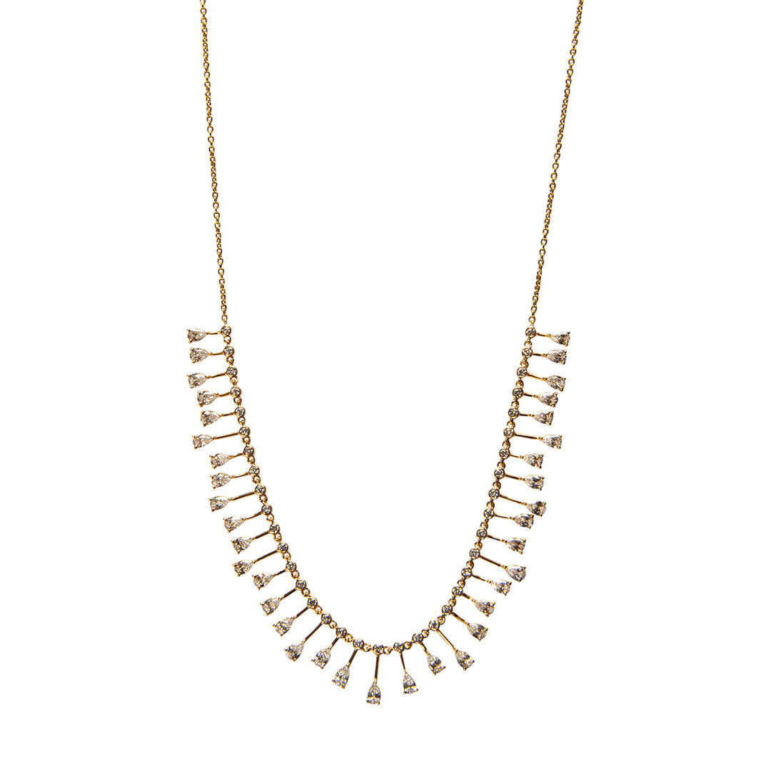 Diamond Teardrop Fringe 14K Yellow Gold Necklace