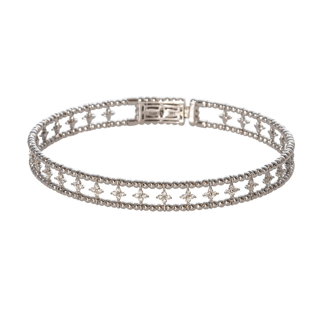 Diamond 14K White Gold Beaded Cuff Bangle