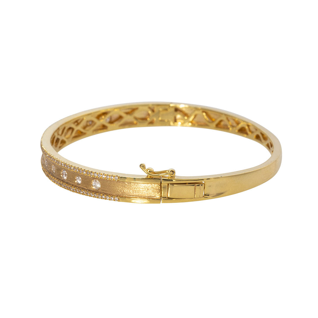 14K Yellow Gold Bezel Diamond Latch Lock Bangle Bracelet, Miami