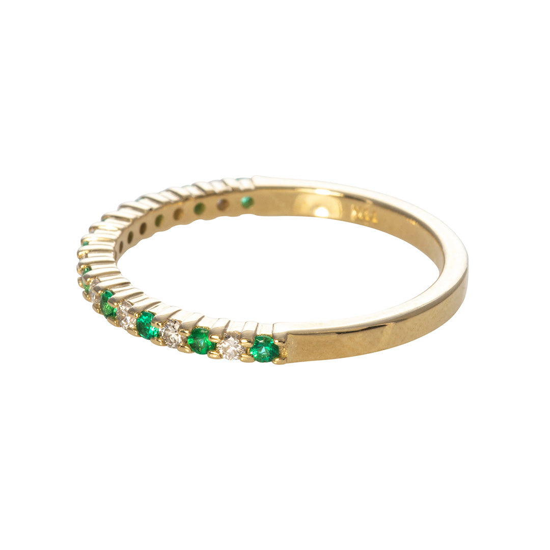 Emerald & Diamond Halfway 14K Yellow Gold Band