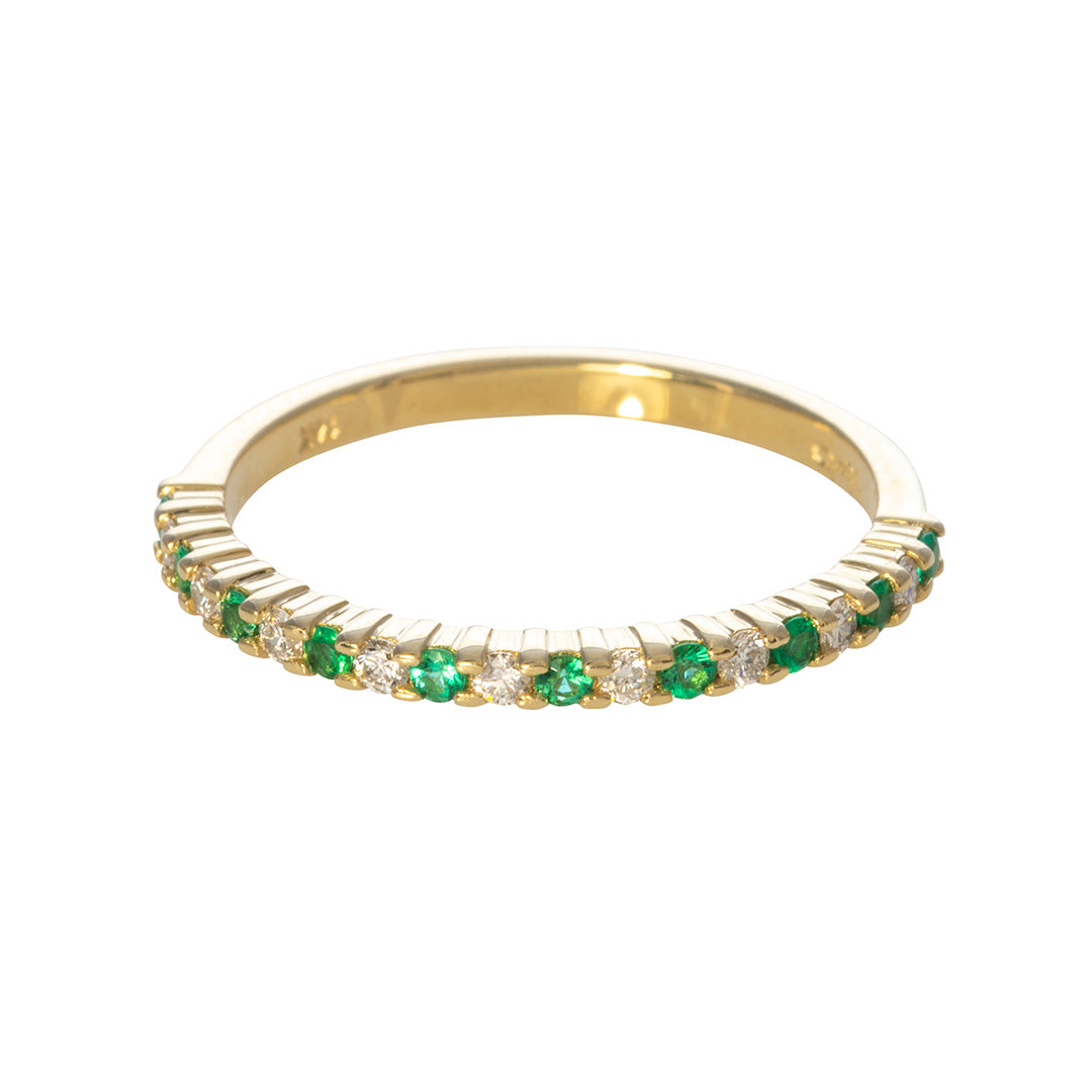 Emerald & Diamond Halfway 14K Yellow Gold Band